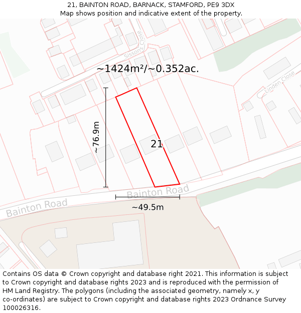 21, BAINTON ROAD, BARNACK, STAMFORD, PE9 3DX: Plot and title map