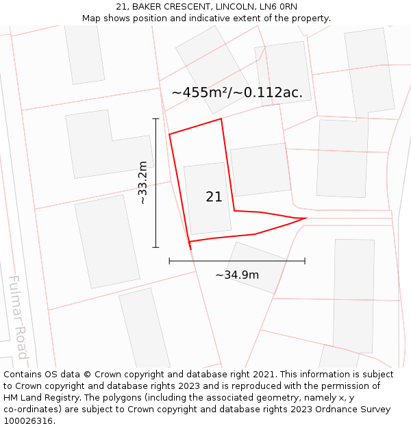 21, BAKER CRESCENT, LINCOLN, LN6 0RN: Plot and title map