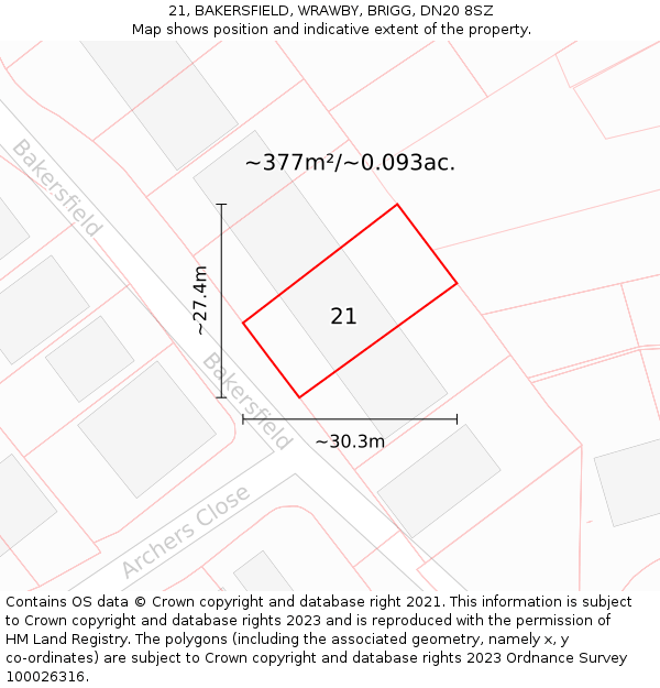 21, BAKERSFIELD, WRAWBY, BRIGG, DN20 8SZ: Plot and title map