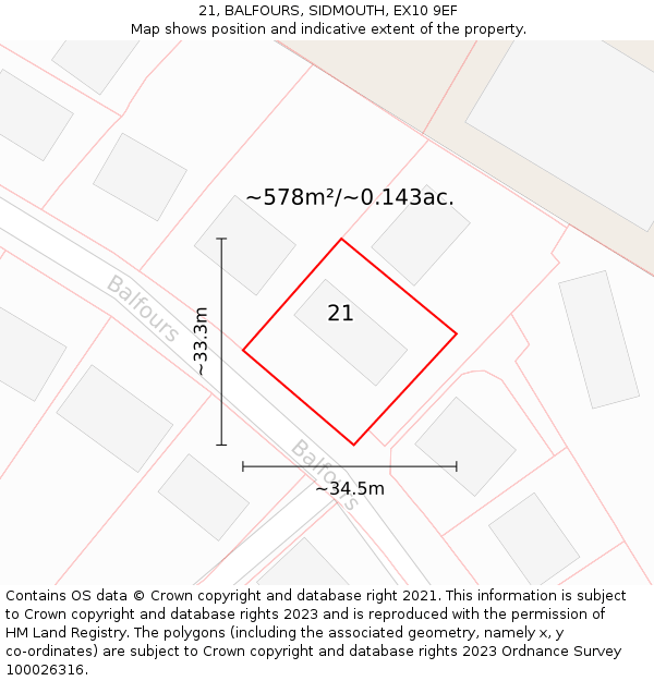 21, BALFOURS, SIDMOUTH, EX10 9EF: Plot and title map