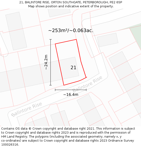 21, BALINTORE RISE, ORTON SOUTHGATE, PETERBOROUGH, PE2 6SP: Plot and title map