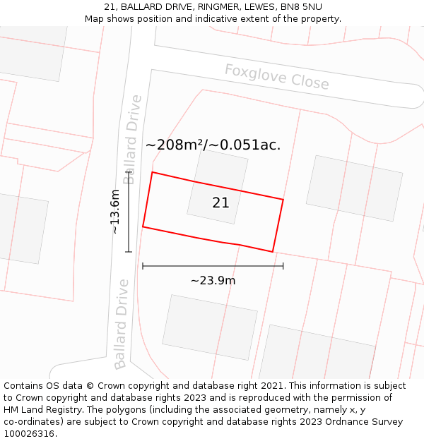 21, BALLARD DRIVE, RINGMER, LEWES, BN8 5NU: Plot and title map