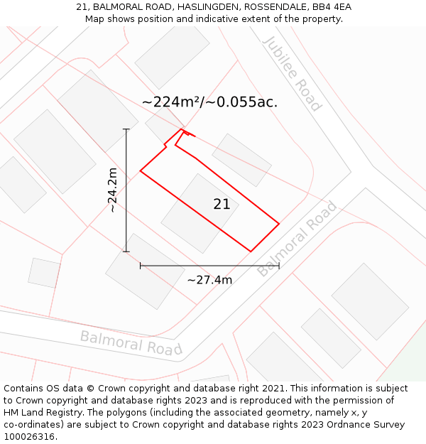 21, BALMORAL ROAD, HASLINGDEN, ROSSENDALE, BB4 4EA: Plot and title map
