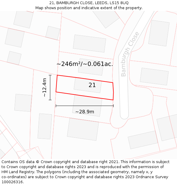 21, BAMBURGH CLOSE, LEEDS, LS15 8UQ: Plot and title map