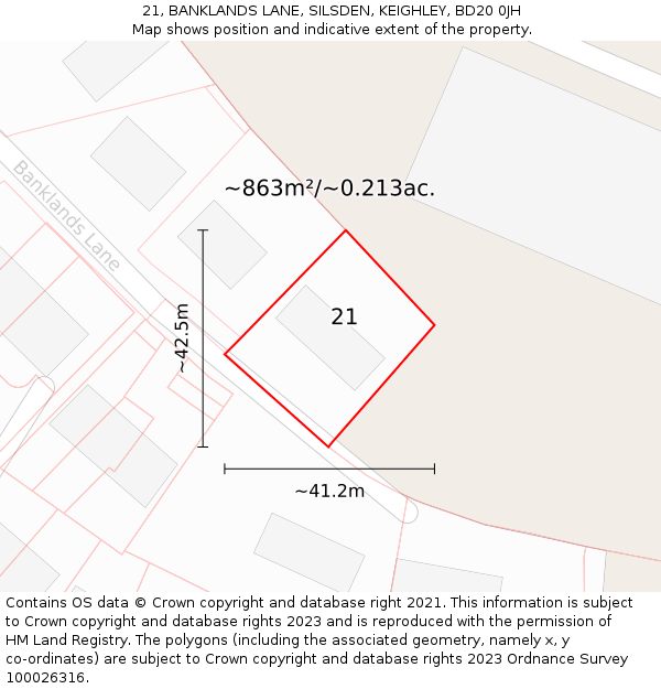 21, BANKLANDS LANE, SILSDEN, KEIGHLEY, BD20 0JH: Plot and title map
