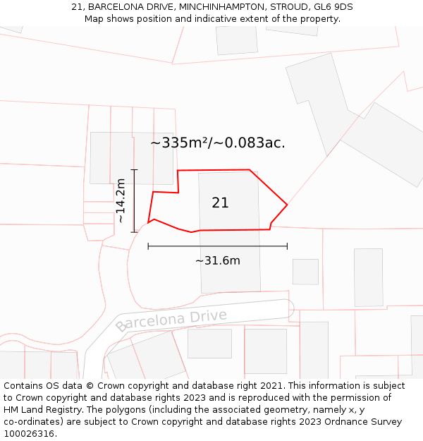 21, BARCELONA DRIVE, MINCHINHAMPTON, STROUD, GL6 9DS: Plot and title map