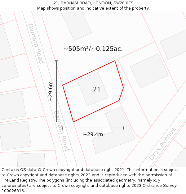 21, BARHAM ROAD, LONDON, SW20 0ES: Plot and title map