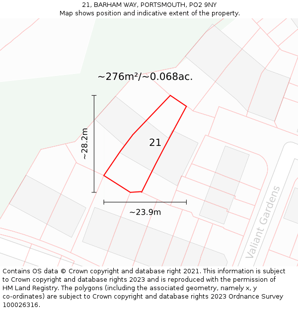 21, BARHAM WAY, PORTSMOUTH, PO2 9NY: Plot and title map