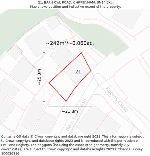 21, BARN OWL ROAD, CHIPPENHAM, SN14 6XL: Plot and title map