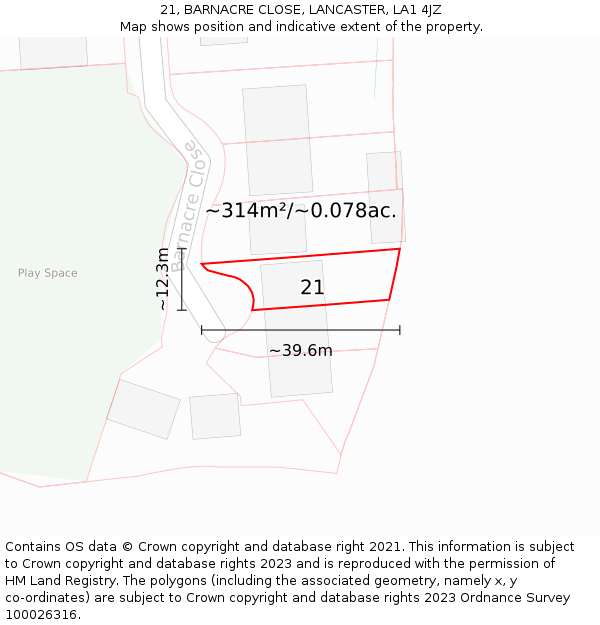 21, BARNACRE CLOSE, LANCASTER, LA1 4JZ: Plot and title map