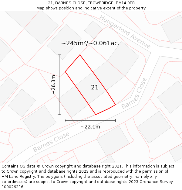 21, BARNES CLOSE, TROWBRIDGE, BA14 9ER: Plot and title map