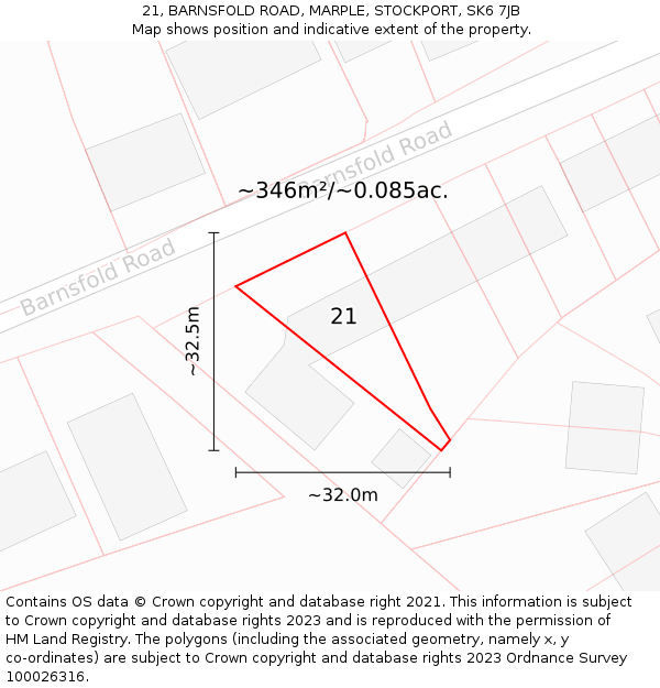 21, BARNSFOLD ROAD, MARPLE, STOCKPORT, SK6 7JB: Plot and title map