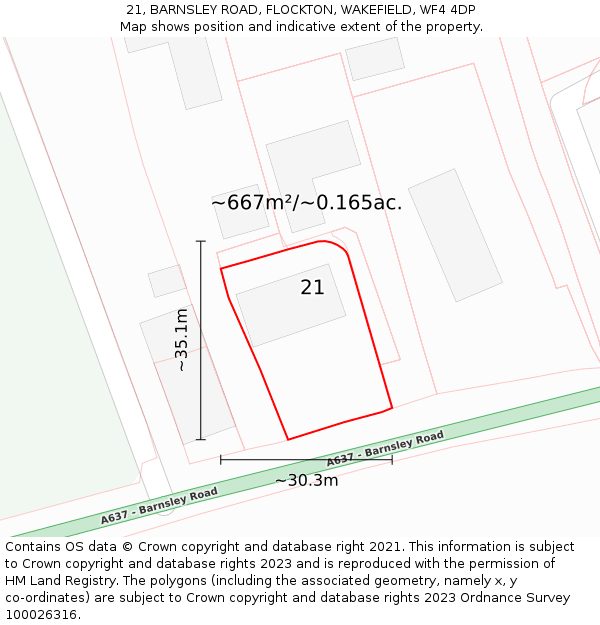 21, BARNSLEY ROAD, FLOCKTON, WAKEFIELD, WF4 4DP: Plot and title map