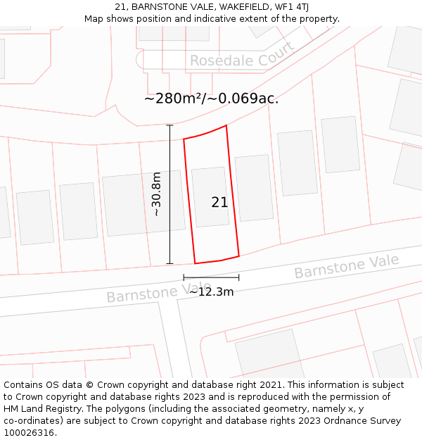 21, BARNSTONE VALE, WAKEFIELD, WF1 4TJ: Plot and title map
