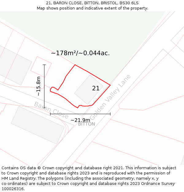 21, BARON CLOSE, BITTON, BRISTOL, BS30 6LS: Plot and title map