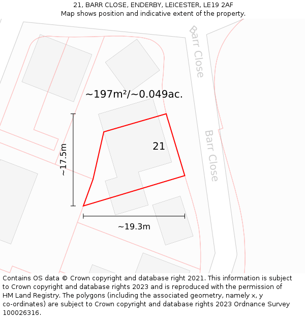 21, BARR CLOSE, ENDERBY, LEICESTER, LE19 2AF: Plot and title map