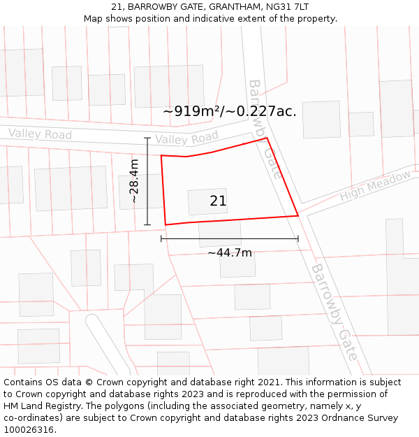 21, BARROWBY GATE, GRANTHAM, NG31 7LT: Plot and title map