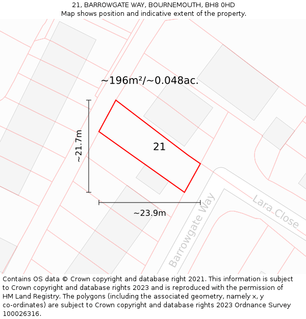 21, BARROWGATE WAY, BOURNEMOUTH, BH8 0HD: Plot and title map