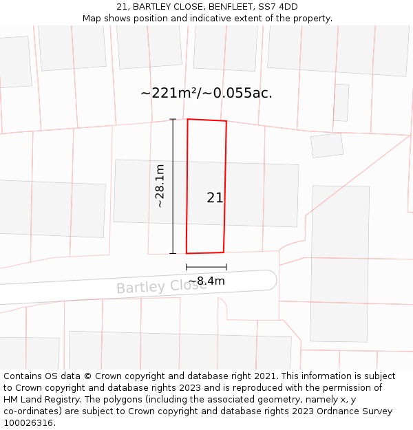 21, BARTLEY CLOSE, BENFLEET, SS7 4DD: Plot and title map
