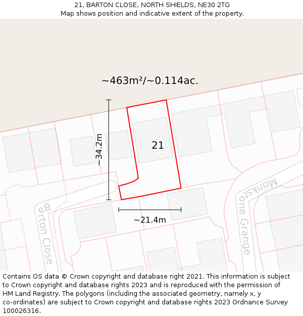 21, BARTON CLOSE, NORTH SHIELDS, NE30 2TG: Plot and title map