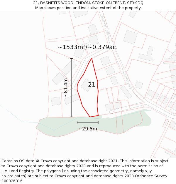 21, BASNETTS WOOD, ENDON, STOKE-ON-TRENT, ST9 9DQ: Plot and title map