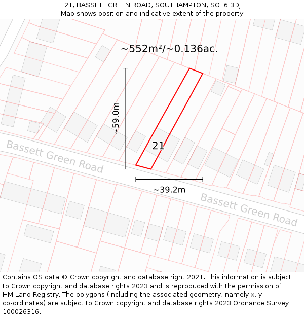 21, BASSETT GREEN ROAD, SOUTHAMPTON, SO16 3DJ: Plot and title map