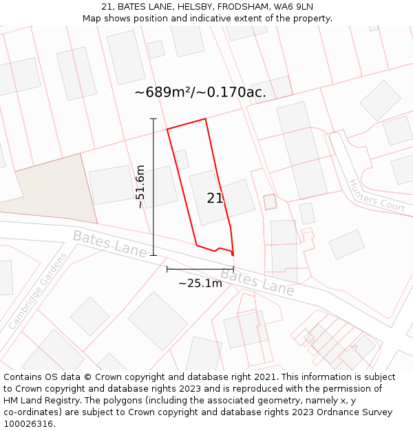 21, BATES LANE, HELSBY, FRODSHAM, WA6 9LN: Plot and title map
