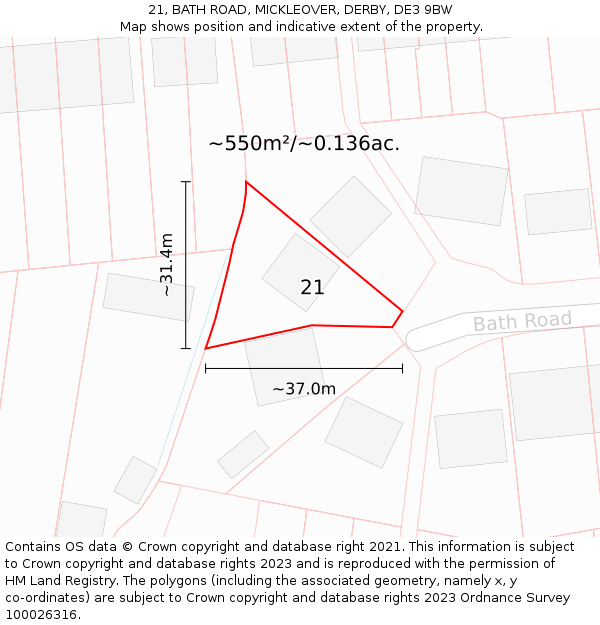 21, BATH ROAD, MICKLEOVER, DERBY, DE3 9BW: Plot and title map