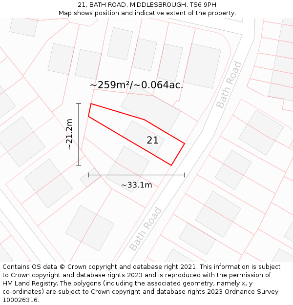 21, BATH ROAD, MIDDLESBROUGH, TS6 9PH: Plot and title map