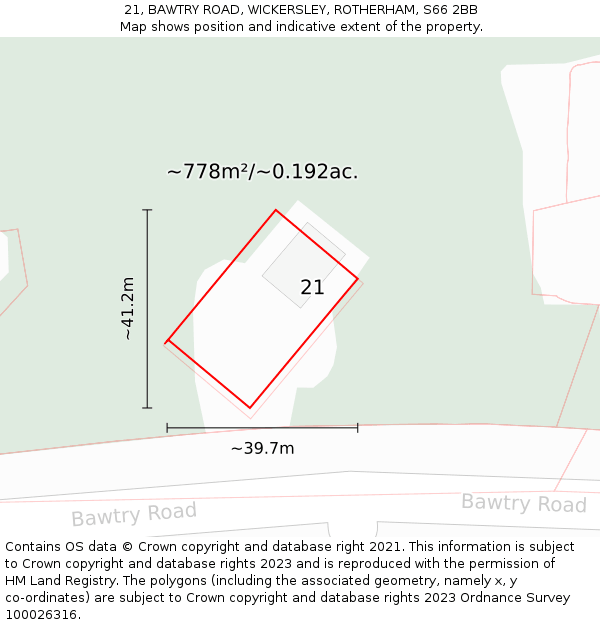 21, BAWTRY ROAD, WICKERSLEY, ROTHERHAM, S66 2BB: Plot and title map