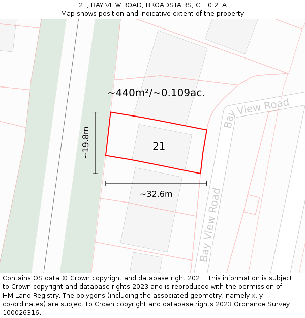 21, BAY VIEW ROAD, BROADSTAIRS, CT10 2EA: Plot and title map