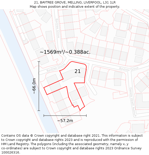 21, BAYTREE GROVE, MELLING, LIVERPOOL, L31 1LR: Plot and title map