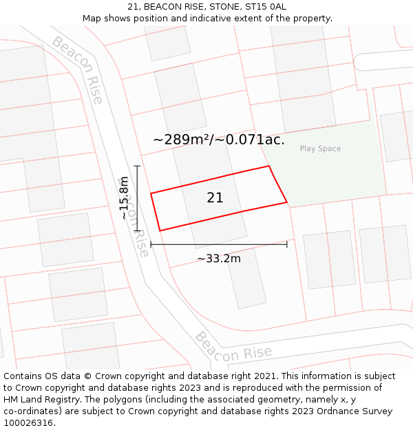 21, BEACON RISE, STONE, ST15 0AL: Plot and title map