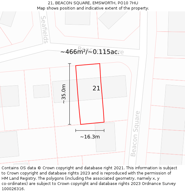 21, BEACON SQUARE, EMSWORTH, PO10 7HU: Plot and title map