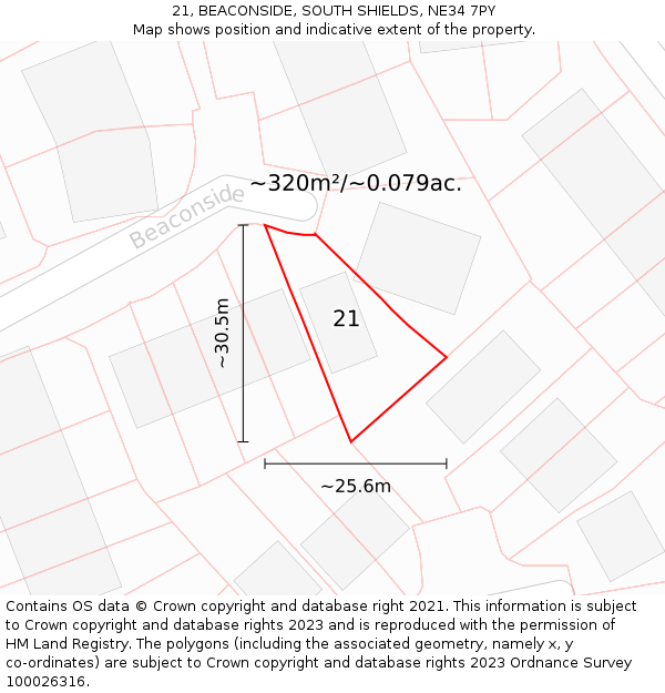 21, BEACONSIDE, SOUTH SHIELDS, NE34 7PY: Plot and title map