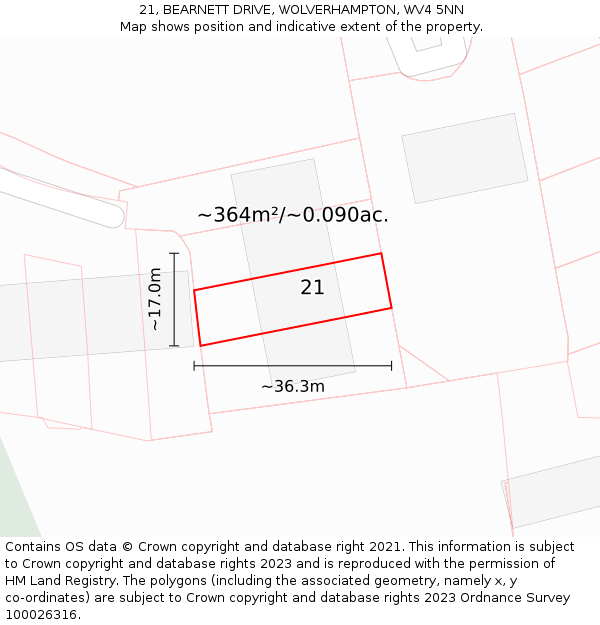 21, BEARNETT DRIVE, WOLVERHAMPTON, WV4 5NN: Plot and title map