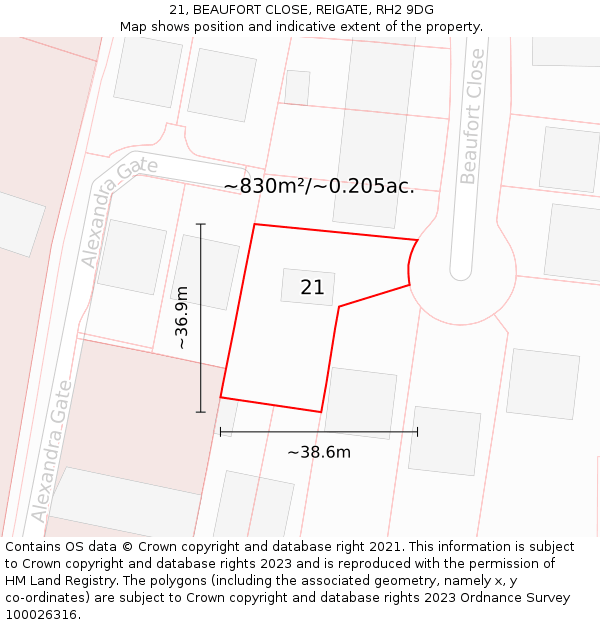 21, BEAUFORT CLOSE, REIGATE, RH2 9DG: Plot and title map