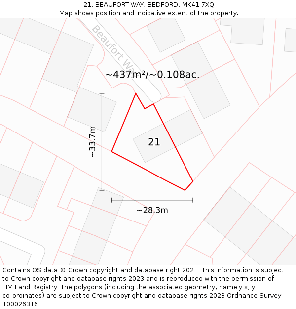 21, BEAUFORT WAY, BEDFORD, MK41 7XQ: Plot and title map