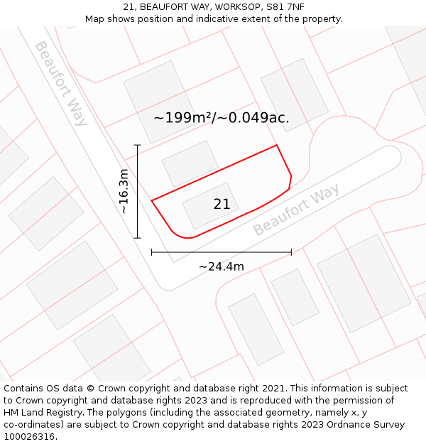 21, BEAUFORT WAY, WORKSOP, S81 7NF: Plot and title map