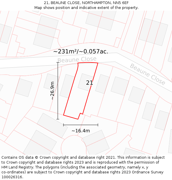 21, BEAUNE CLOSE, NORTHAMPTON, NN5 6EF: Plot and title map