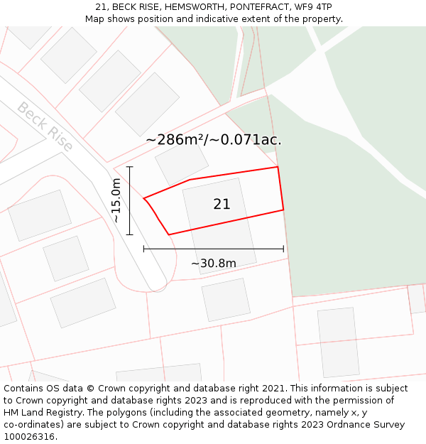 21, BECK RISE, HEMSWORTH, PONTEFRACT, WF9 4TP: Plot and title map