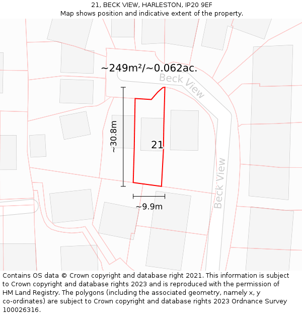 21, BECK VIEW, HARLESTON, IP20 9EF: Plot and title map