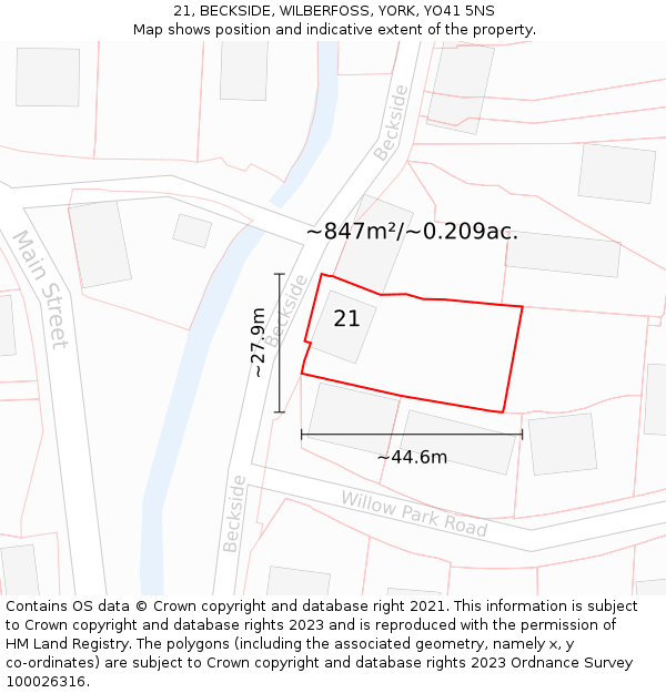 21, BECKSIDE, WILBERFOSS, YORK, YO41 5NS: Plot and title map