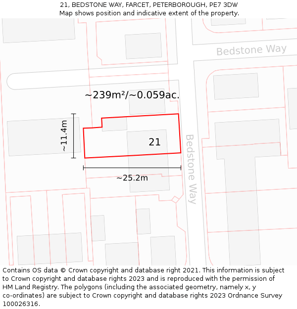 21, BEDSTONE WAY, FARCET, PETERBOROUGH, PE7 3DW: Plot and title map