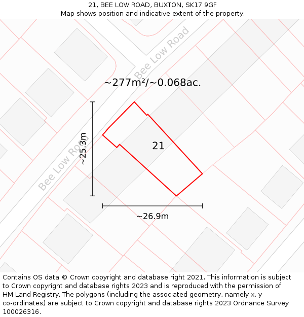 21, BEE LOW ROAD, BUXTON, SK17 9GF: Plot and title map