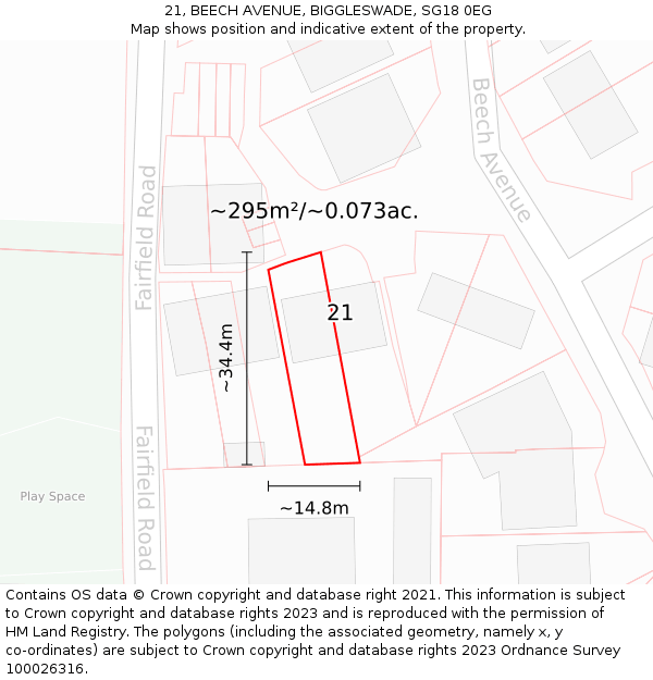 21, BEECH AVENUE, BIGGLESWADE, SG18 0EG: Plot and title map