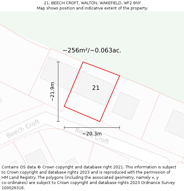 21, BEECH CROFT, WALTON, WAKEFIELD, WF2 6NY: Plot and title map