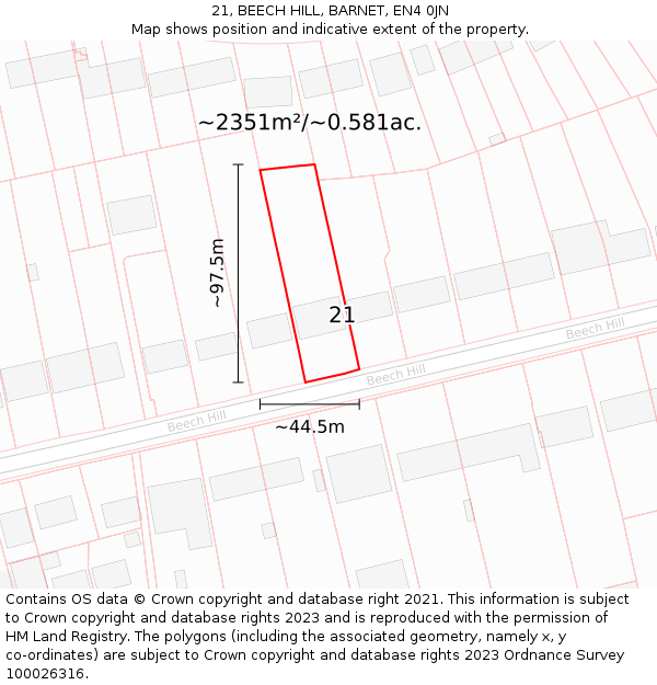 21, BEECH HILL, BARNET, EN4 0JN: Plot and title map