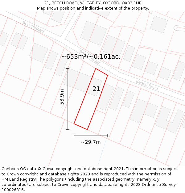 21, BEECH ROAD, WHEATLEY, OXFORD, OX33 1UP: Plot and title map