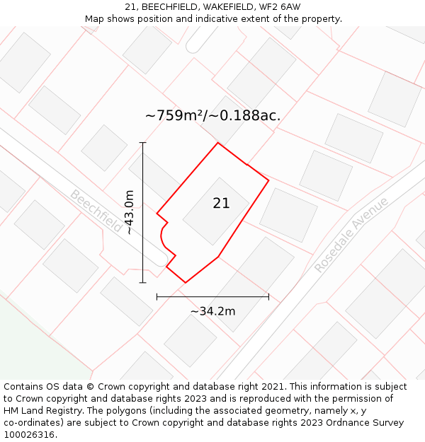 21, BEECHFIELD, WAKEFIELD, WF2 6AW: Plot and title map